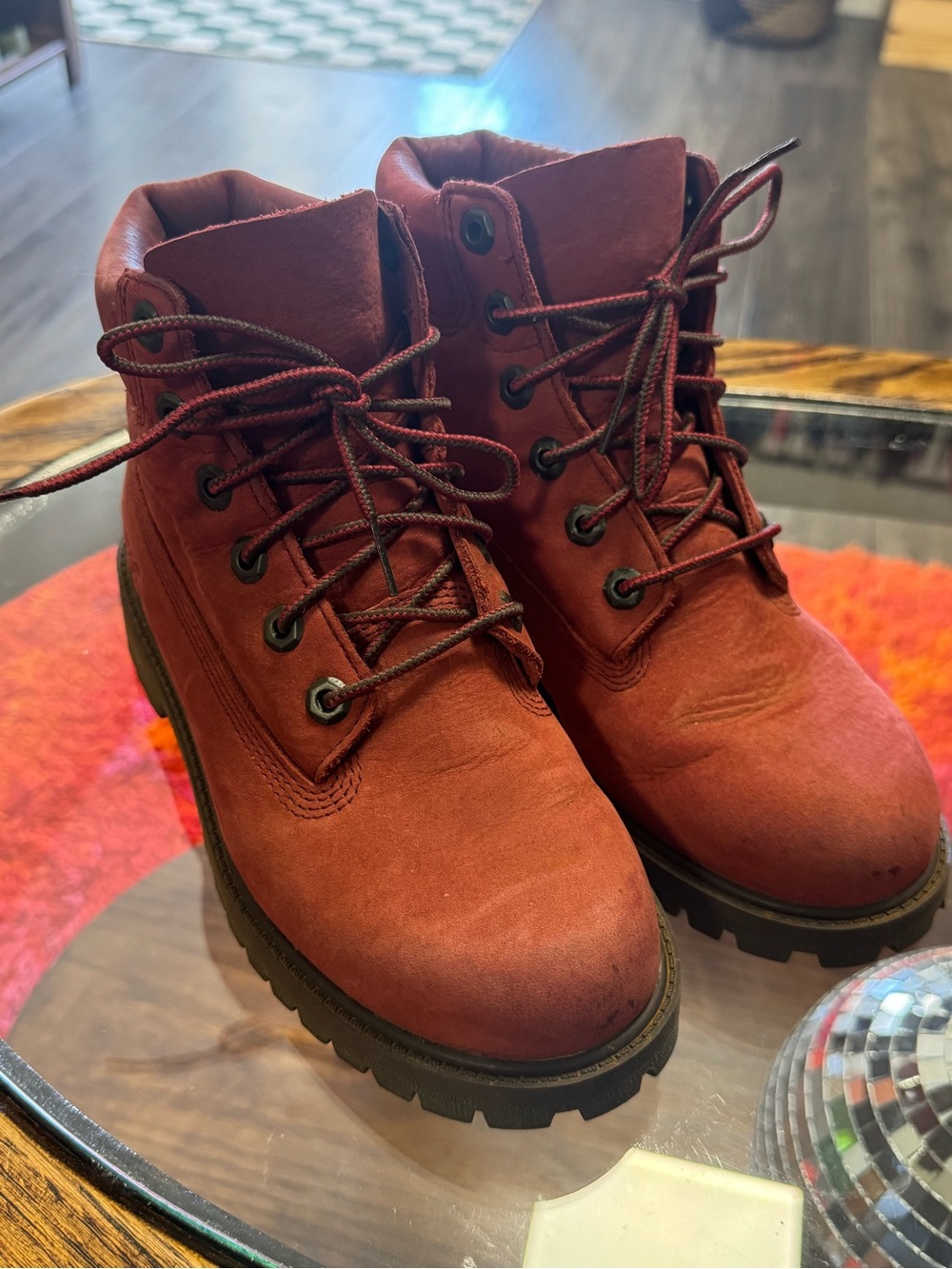 Timberland Premium 6-Inch Waterproof Boots Burgundy Red Junior 4 Fits Women 5.5